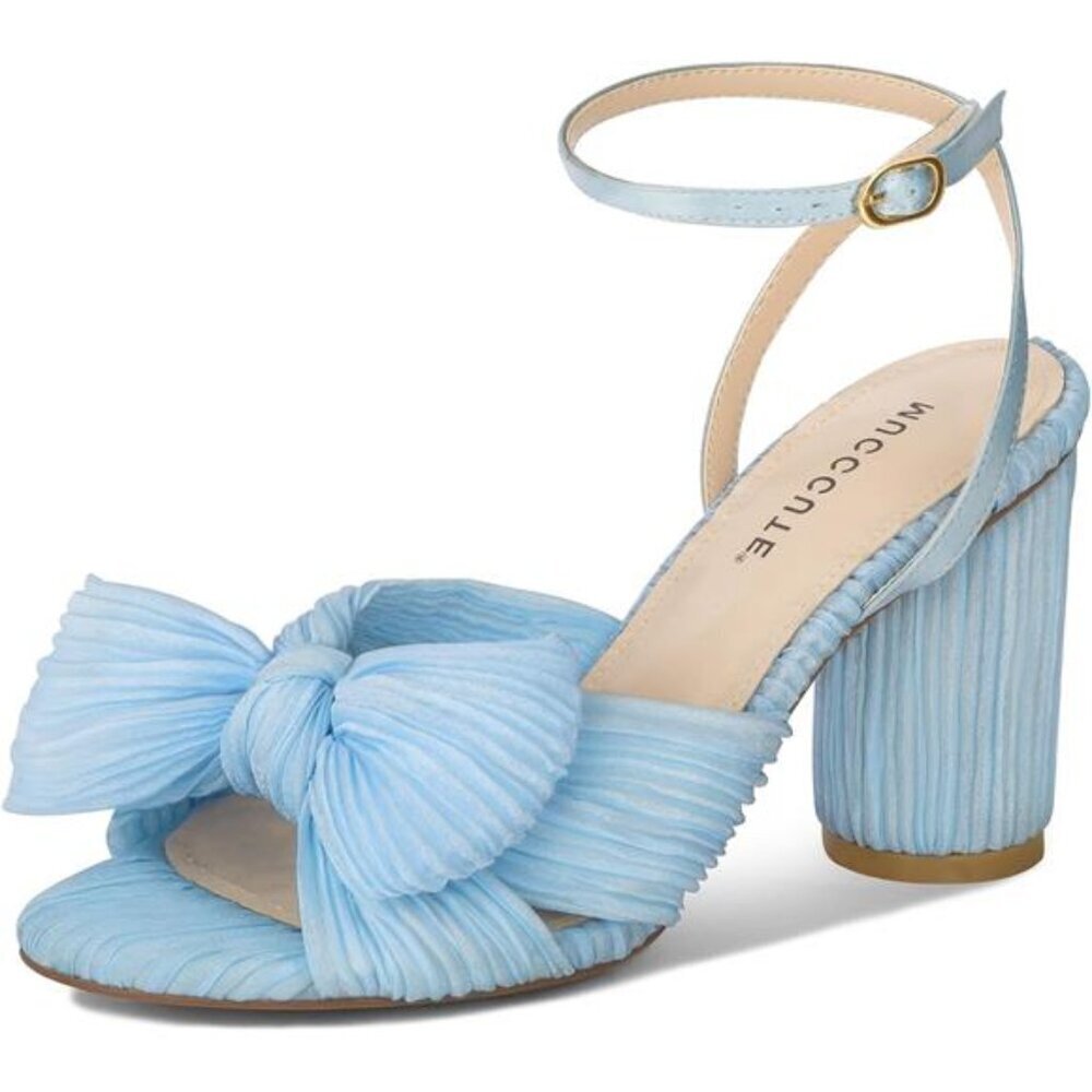 Chunky Heeled Sandals Women Bow Ankle Strap